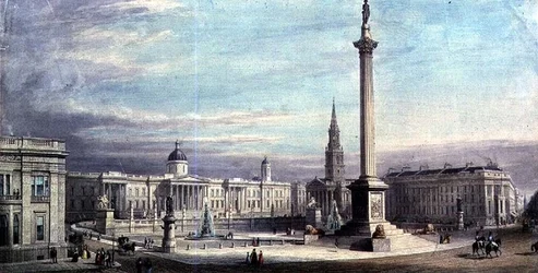 Design til layoutet af Trafalgar Square af G. Moore 1842