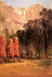 Acorn Granaries of the Paiute Indians, ca. 1873 (olie på papir om bord)