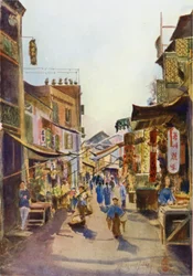 En gade i Macao (farve litho)