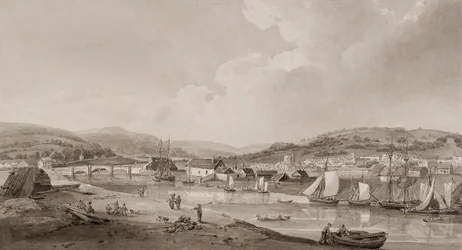 Neath, fra den sydlige side af floden (akvarel og blyant på papir)