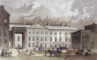 Et nutidigt gravering af den nye Royal Mint, ca. 1830 (håndkoloreret gravering)