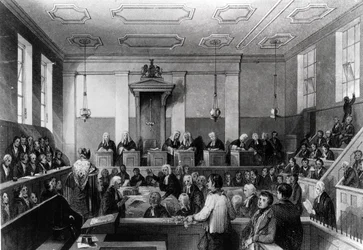 Central Criminal Court, The Old Bailey, graveret af H. Melville