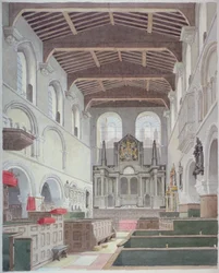 Indvendigt billede af Church of St Bartholomew-the-Great, Smithfield, City of London, 1821.