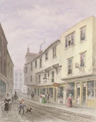 Gammelt hus ved indgangen til Leather Lane, 1857