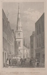 St. Antholin, fra Watling Street, indgraveret af A. Cruse, ca. 1830 (gravering)