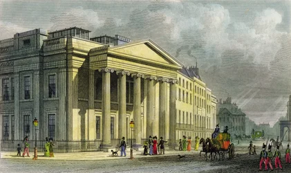 The New College of Physicians, Pall Mall, East, graveret af Thomas Barber (1768-1843) (farvegravering)