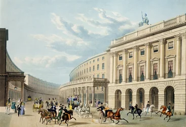 The Quadrant, Regent Street, set fra Piccadilly Circus, udgivet af Ackermann, ca. 1835-50 (akvaratinte i farver) (se også 105298)