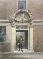 Udsigt over Dr. Johnsons dør og trappe, Inner Temple Lane, City of London, 1855.