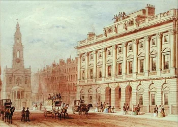 Udsigt over Somerset House og Church of St. Mary Le Strand (blyant og akvarel på papir)