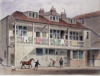 Udsigt over kroen Black Lion, Whitefriars Street, ca. 1855