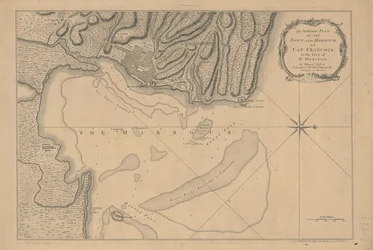 En autentisk plan over byen og havnen i Cap-François på øen St. Domingo. LOC 73695949