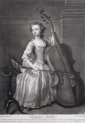 Portræt af Benjamin Hallet, der spiller på violincello, indgraveret af James McArdell (ca. 1729-65), ca. 1749
