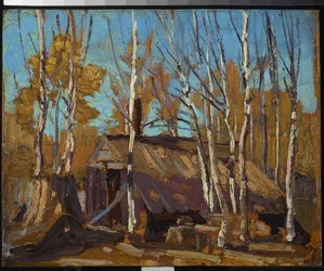 Shack in the North Country, 1914 (olie på træpanel)