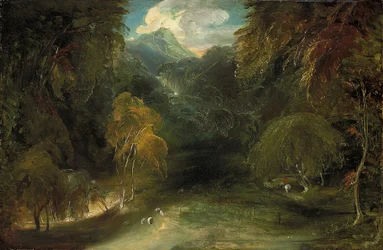 En udsigt over Dovedale, der ser mod Thorpe Cloud (olie på papir, lagt ned på lærred)