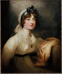 Portrait of Lady Milner Young lady dressed in a first empire dress and covered with a bloody squeeze by a ribbon. Painting by Sir Thomas Lawrencedani