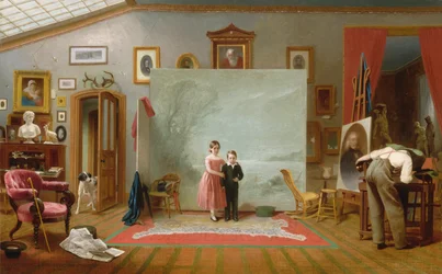 Interiør med portrætter, ca. 1865.