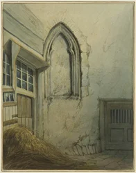 En lille domstol, der støder op til en passage fra Baldwin Street til St Nicholas Street (blyant og akvarel på papir)