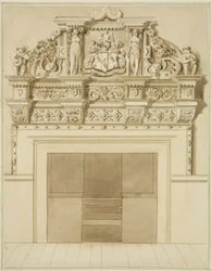 Skorstensstykke dateret 1729, på 139 Redcliffe Street (akvarel på papir)