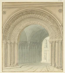Sydlig udsigt over College Gateway, Bristol Cathedral (blyant og akvarel på papir)