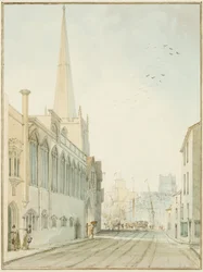 St John-on-the-Wall-kirken med udsigt mod kajen (akvarel på papir)