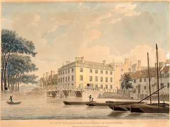 Queens College ved University of Cambridge, pub 1800.