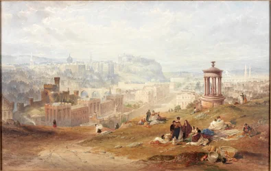 Edinburgh fra Calton Hills (akvarel på papir)