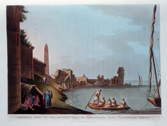Udvendig udsigt over den gamle mur i Alexandria, med Cleopatras-nål, 1802.
