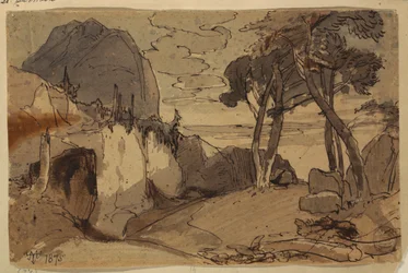 Tegning, Vej i et bjerglandskab, 1875