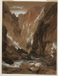 Tegning, Toltec Gorge, Colorado, 1881