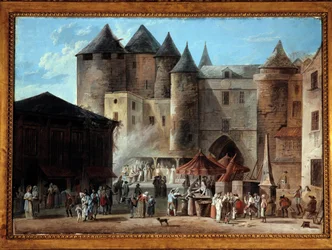 Place du Grand Chatelet i Paris Street scene på tidspunktet for den franske revolution. Maleri af Thomas Naudet (1778-1810)