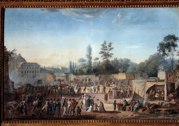 Udsigt over Tuilerierne Place de la Revolution (1789-1799) Udsigt over Tuilerierne og det nuværende Place de la Concorde. Maleri af Thomas Naudet (1778-1810)