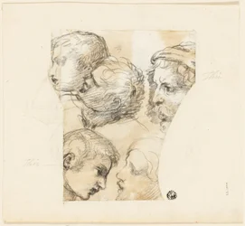 Skitser af mandlige hoveder (recto); to gamle kvinder (verso)
