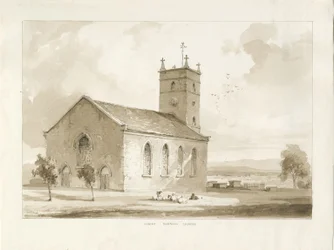 (Nedre) Gornal Kirke: sepia tegning