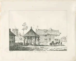 Abbots Bromley - Tudor Market Cross and House: pen- og blæktegning