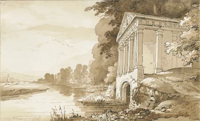 Colwich - Temple nær Wolseley Bridge: sepia vask tegning, nd [1837-1838] (tegning)