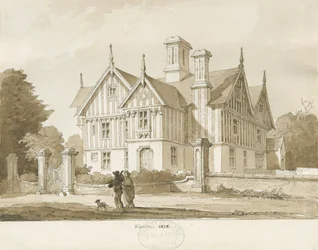 Eccleshall - Biana Hall: sepia-tegning, 1838