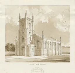 Fenton New Church: sepia tegning