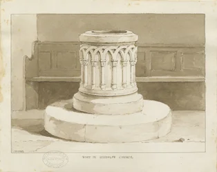 Font ved Biddulph (Ny) Kirke: sepia tegning