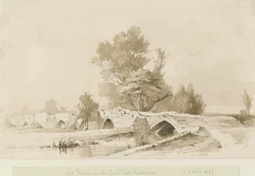 Handsacre - Old High Bridge: sepia-tegning, 1839