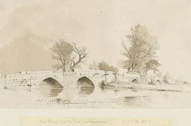 Handsacre - Old High Bridge: sepia vask tegning