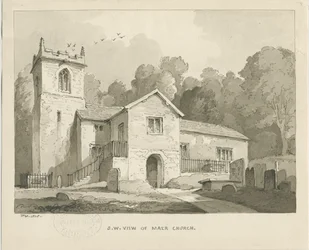 Mær Kirke: sepia vasketegning, 1838
