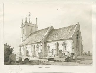Norbury Church: sepia vask tegning