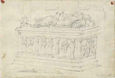 Seighford Church - Tomb of William and Mercy Bowyer: blyantstegning