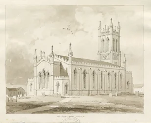 Shelton Church: sepia vask tegning