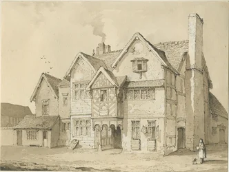 Stafford - [Old Houses in Crabbery Lane]: sepia- og pentegning