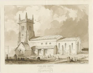 Stoke-upon-Trent Church [gammel]: sepia-tegning, 1841