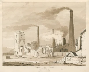 Tipton Old Church: sepia vask tegning, 1837