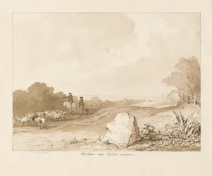 Trysull - "War Stone near Seisdon Common": pen og sepia vask tegning, 1837