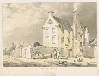 Wednesfield - "Old Hall": sepia, pen og farvetone tegning, 1837