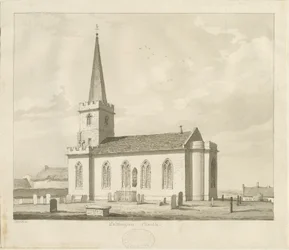 Whittington Church: sepia tegning